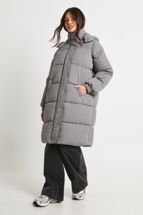 Textured Hooded Maxi Puffer - Image 1