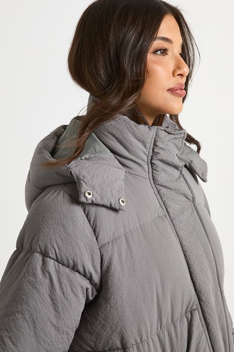 Textured Hooded Maxi Puffer - Image 4