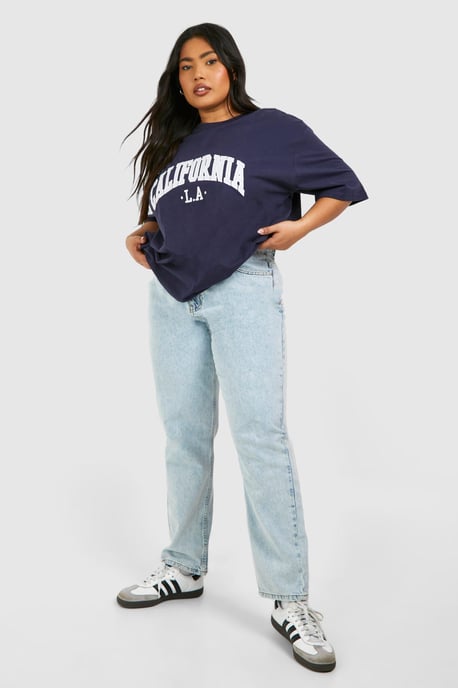 Plus Light Acid Wash Mom Jeans - Image 1