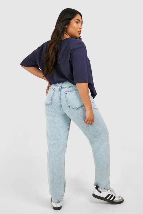 Plus Light Acid Wash Mom Jeans - Image 2
