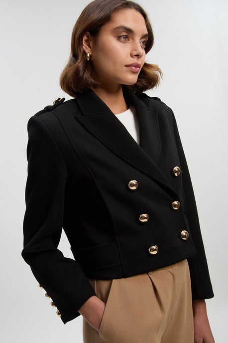 Scuba Military Collar Button Detail Cropped Jacket - Image 1