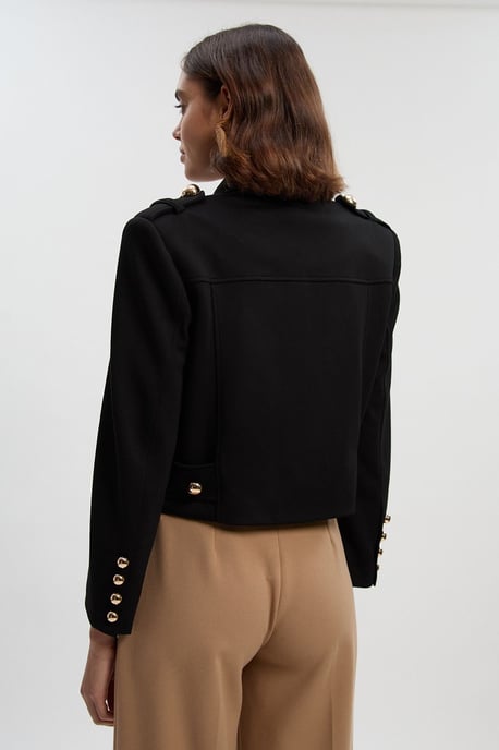 Scuba Military Collar Button Detail Cropped Jacket - Image 4