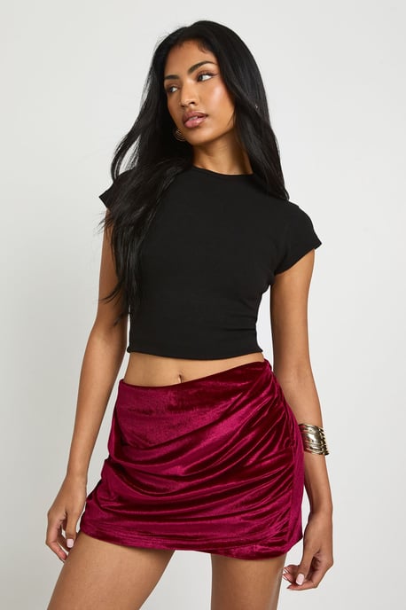 Velvet Ruched Mini Skirt - Image 3