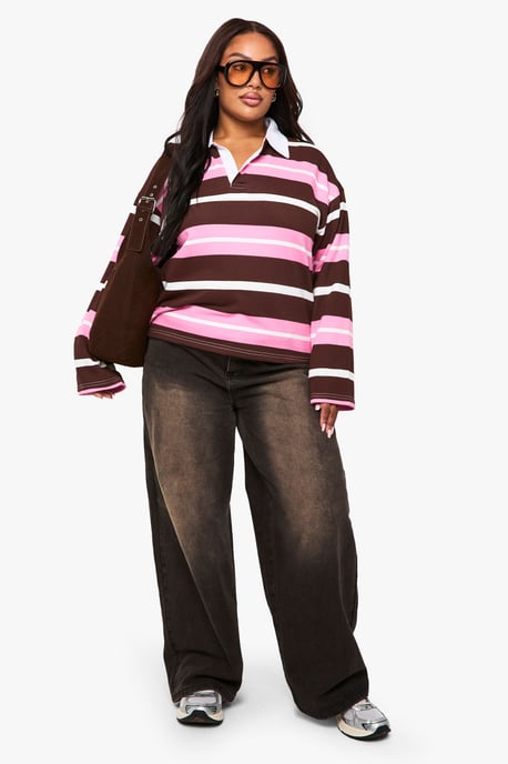 Plus Wide Stripe Rugby Shirt - Image 3