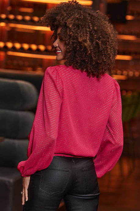 Hot Pink Sparkle Wrap Front Blouse - Image 4