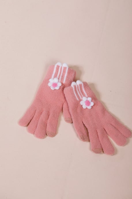 Knitted Flower Gloves in Pink - Image 2