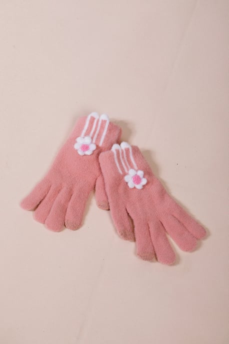 Knitted Flower Gloves in Pink - Image 4