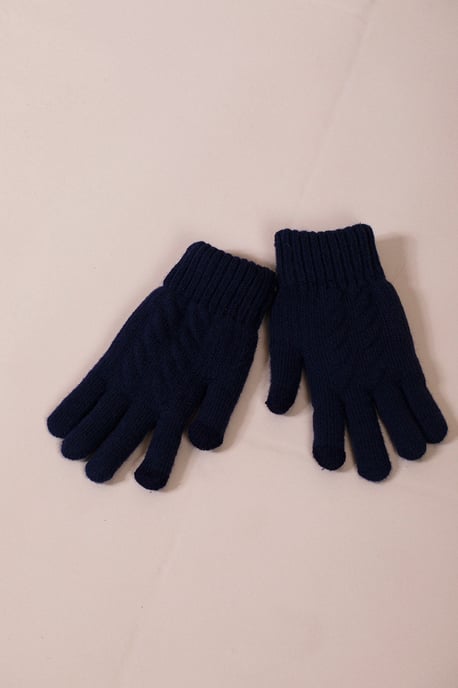 Touch Screen Cable Knit Gloves In Navy - Image 1