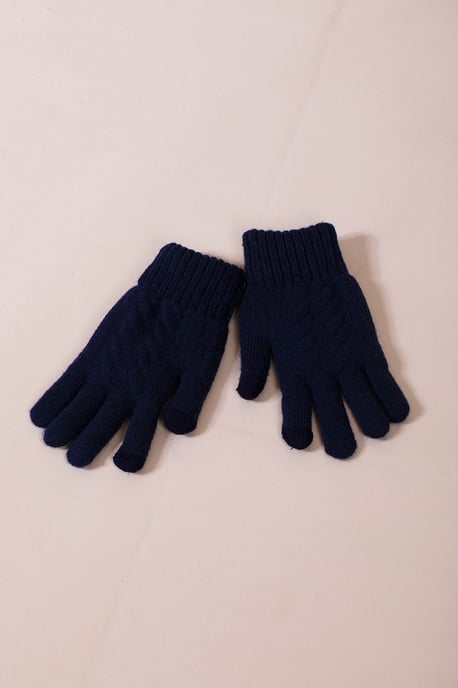 Touch Screen Cable Knit Gloves In Navy - Image 4