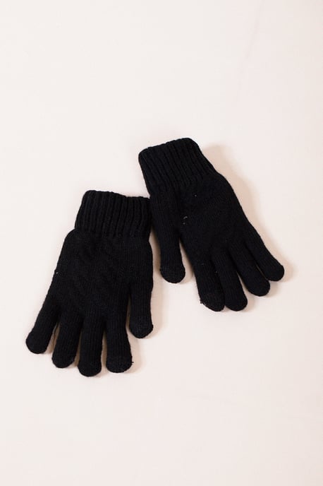 Touch Screen Cable Knit Gloves In Black - Image 1