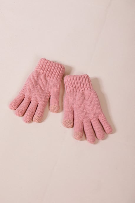 Touch Screen Cable Knit Gloves In Pink - Image 2