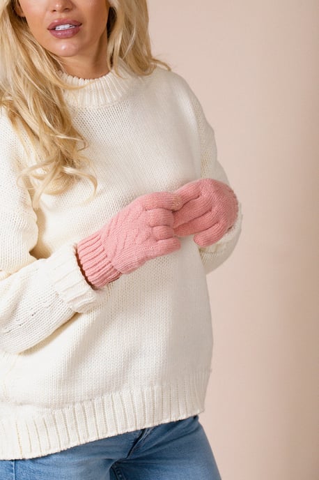 Touch Screen Cable Knit Gloves In Pink - Image 3