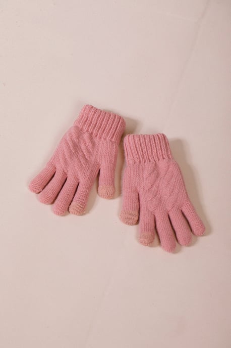 Touch Screen Cable Knit Gloves In Pink - Image 4