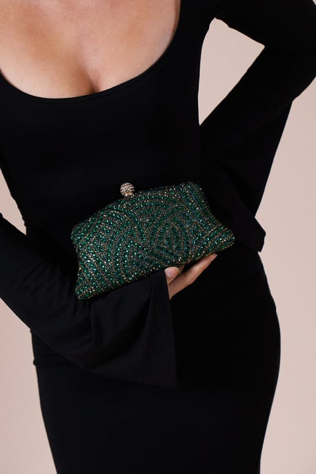 Embellished Clutch Bag In Green - Image 3