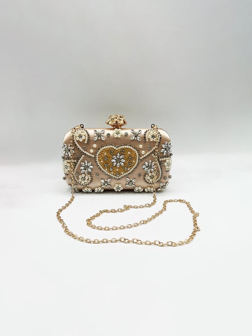 Embellished Heart Clutch Bag In Gold - Image 2