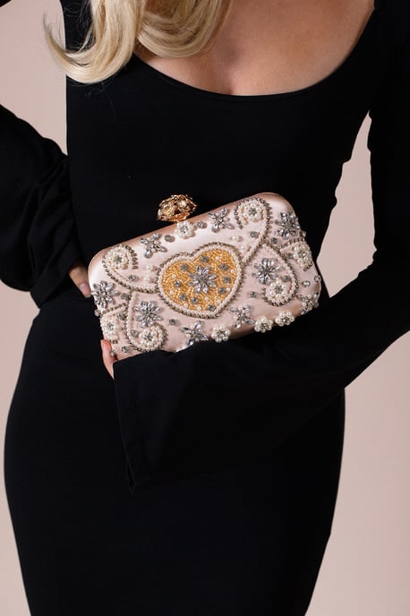 Embellished Heart Clutch Bag In Gold - Image 3