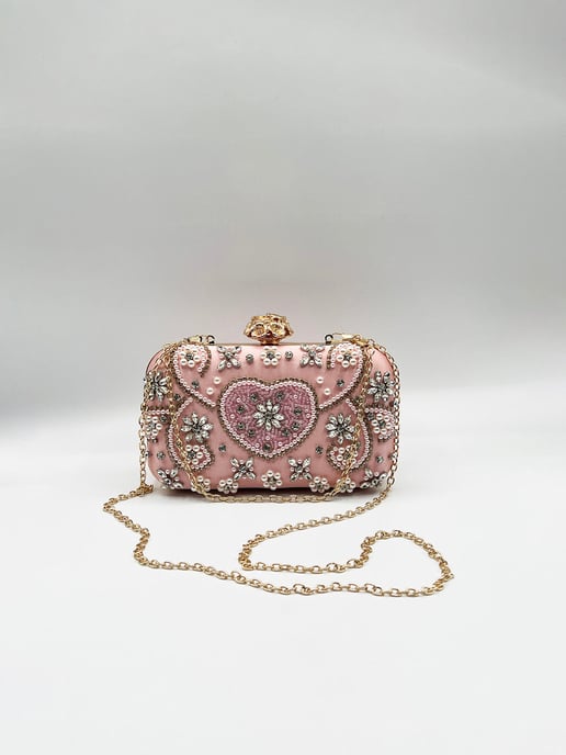 Embellished Heart Clutch Bag In Pink - Image 2