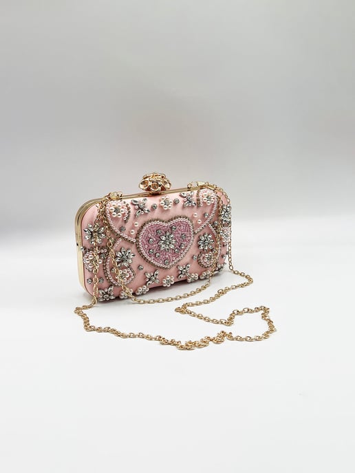 Embellished Heart Clutch Bag In Pink - Image 4