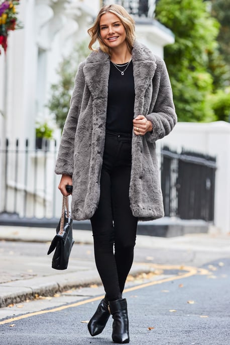 Grey Luxe Faux Fur Coat - Image 2