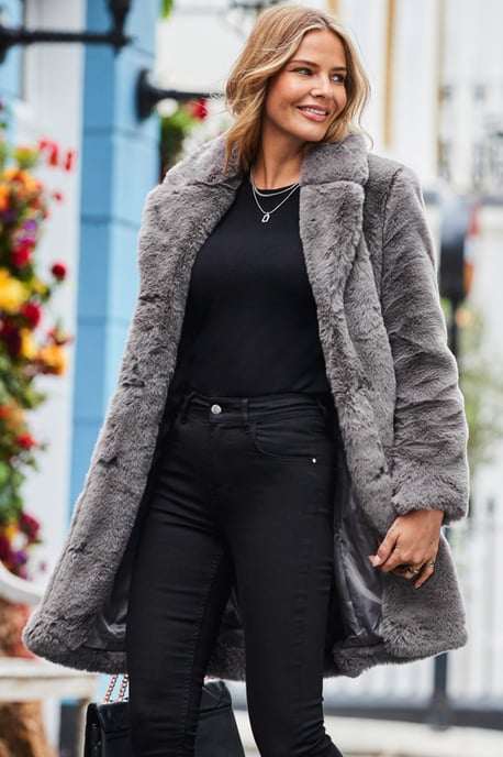 Grey Luxe Faux Fur Coat - Image 4