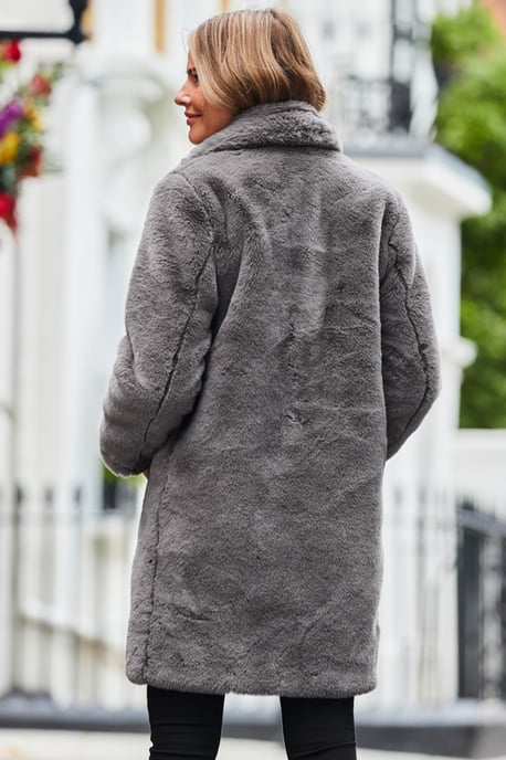 Grey Luxe Faux Fur Coat - Image 5
