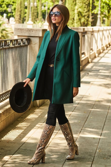 Green Faux Wool Notch Neck Coat - Image 2