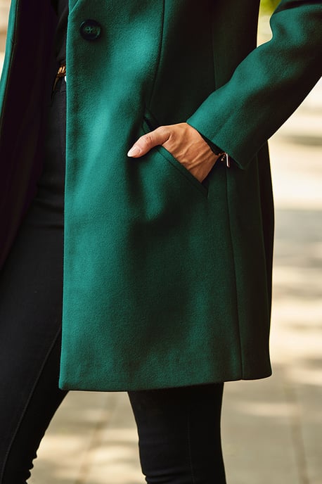 Green Faux Wool Notch Neck Coat - Image 4