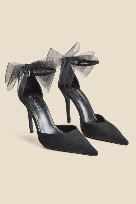 Black Bow Detail Ankle Strap Court Shoes - Image 4