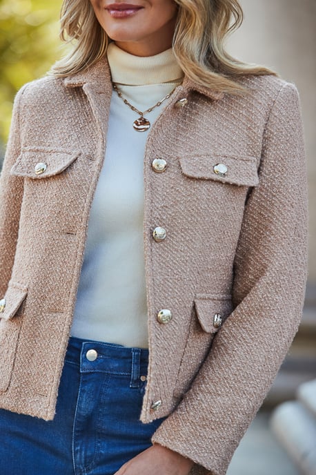 Camel Boucle Pocket Detail Jacket - Image 4