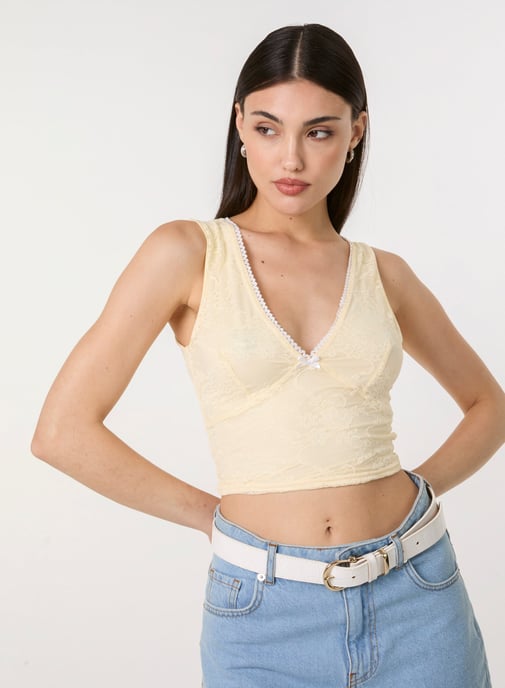 V Neck Lace Crop Top - Image 1