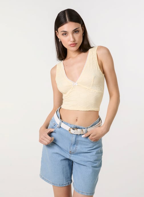 V Neck Lace Crop Top - Image 2