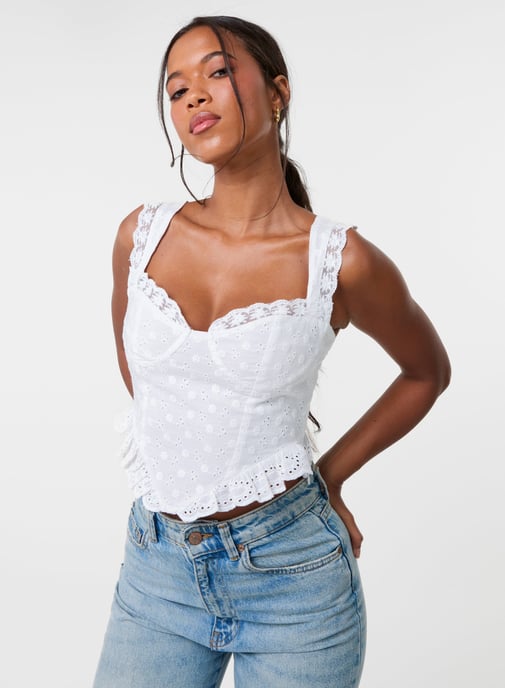 Broderie Frill Crop Top - Image 1