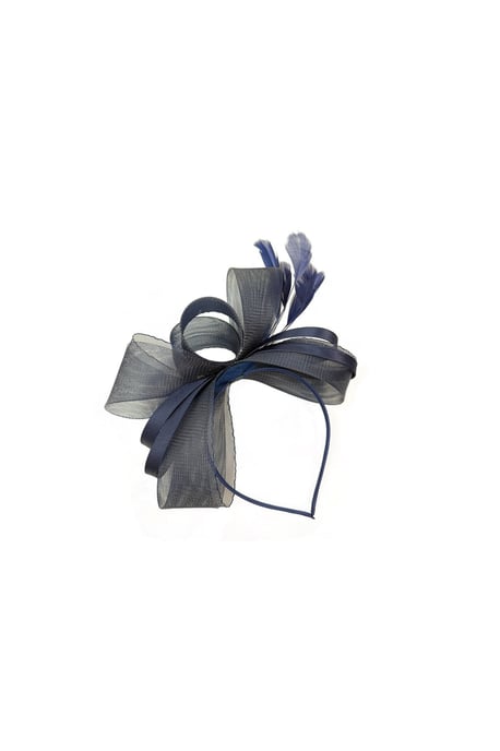 Bow Shaped Fascinator with Satin Loops & Feathers in Navy - Image 1