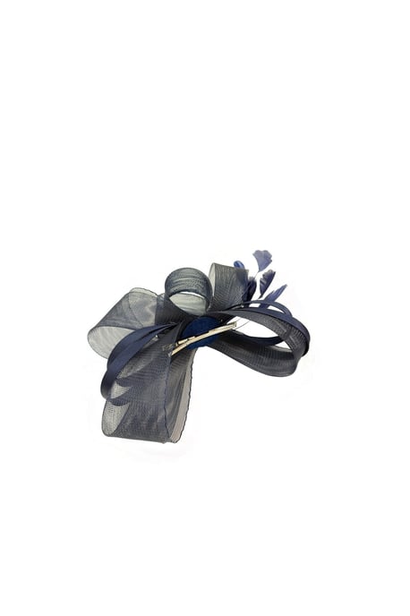 Bow Shaped Fascinator with Satin Loops & Feathers in Navy - Image 2
