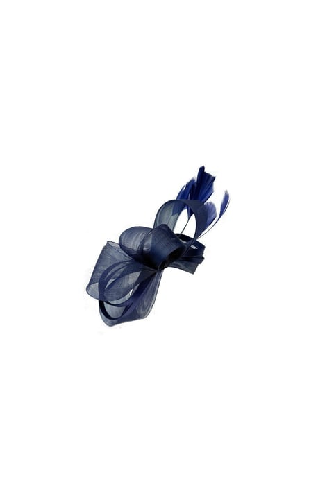 Bow Shaped Fascinator with Satin Loops & Feathers in Navy - Image 3