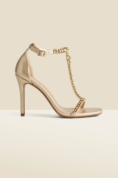 Gold Chain Detail Square Toe Stiletto Heel Sandals - Image 2