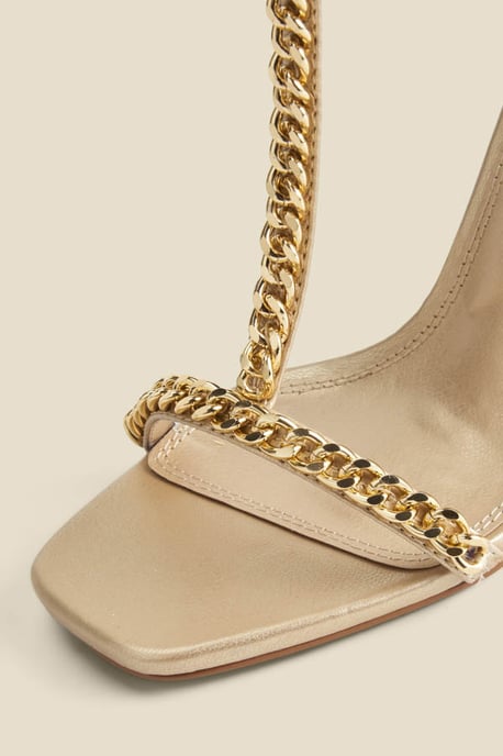 Gold Chain Detail Square Toe Stiletto Heel Sandals - Image 3
