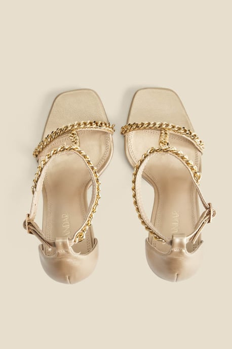 Gold Chain Detail Square Toe Stiletto Heel Sandals - Image 4