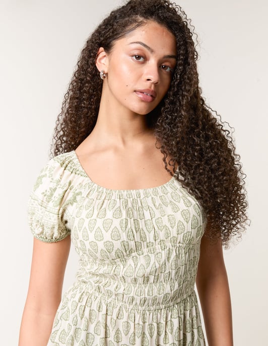 Border Print Puff Sleeve Midi Dress - Image 2