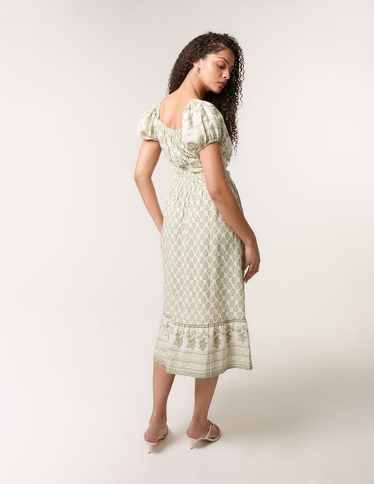Border Print Puff Sleeve Midi Dress - Image 4