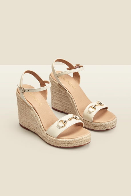 Carina Ivory Leather Snaffle Trim Wedge Espadrille - Image 1