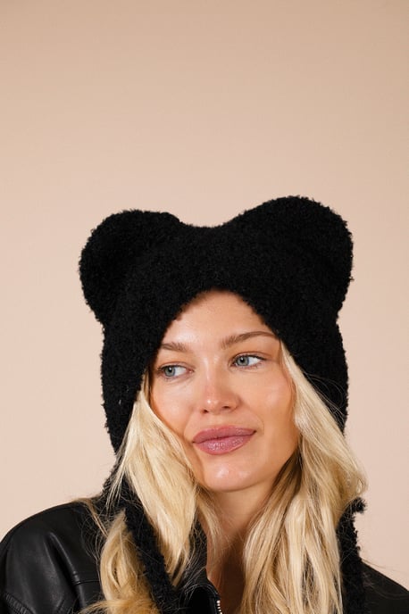 Beanie With Bear Ears In Black - Image 2