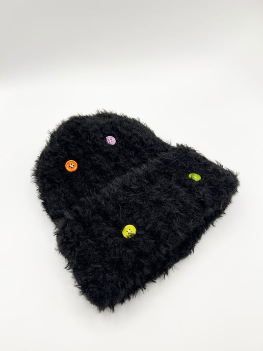 Fluffy Beanie with Multicolour Buttons - Image 2