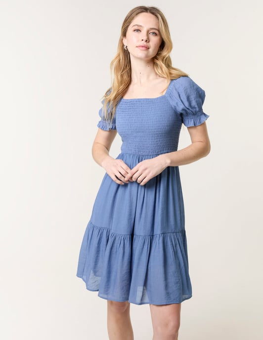 Shirred Puff Sleeve Mini Dress - Image 1