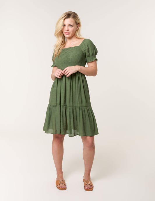 Shirred Puff Sleeve Mini Dress - Image 3