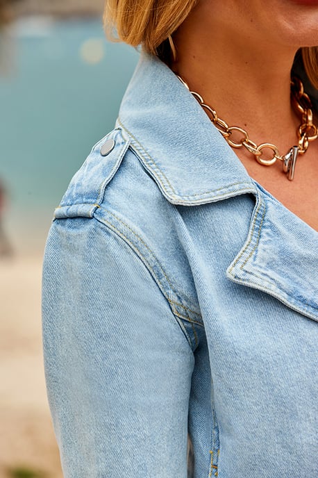 Light Wash Denim Biker Jacket - Image 4