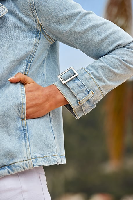 Light Wash Denim Biker Jacket - Image 5