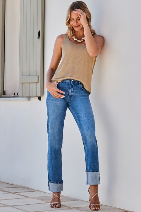 Mid Blue Turn Up Hem Jeans - Image 3