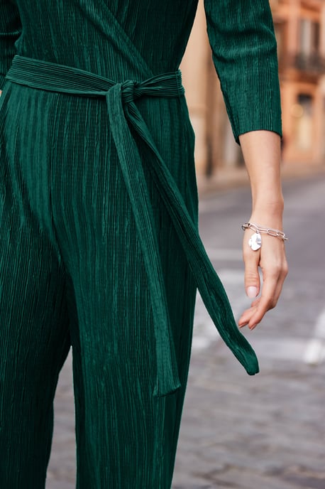 Emerald Green Plisse Wrap Front Jumpsuit - Image 4