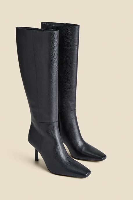 Black Leather Square Toe Knee High Boot - Image 3